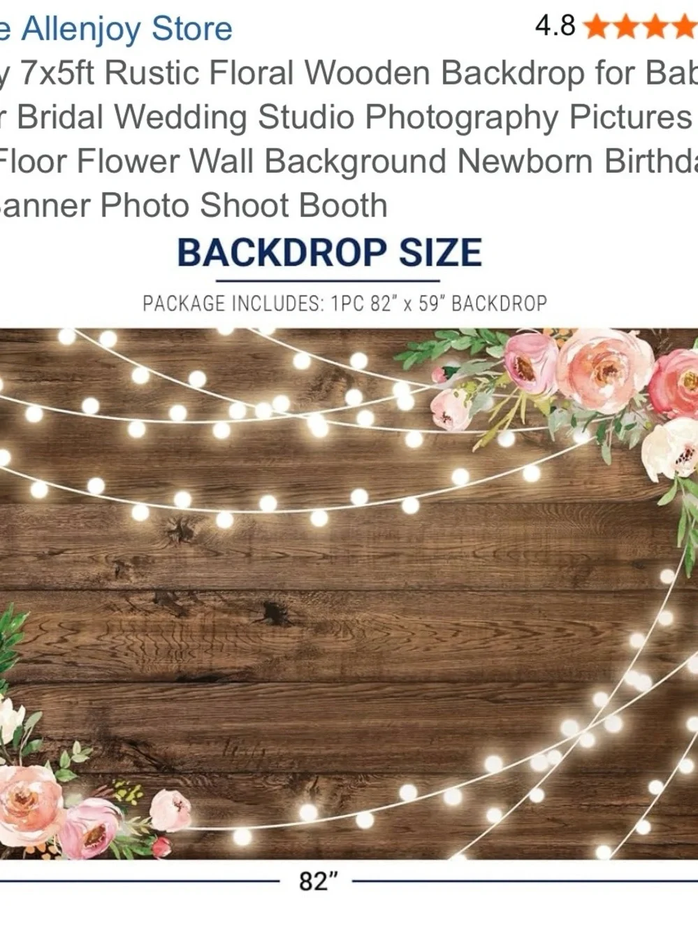 7x5 Rustic Floral Pink Wooden Backdrop with String Lights -